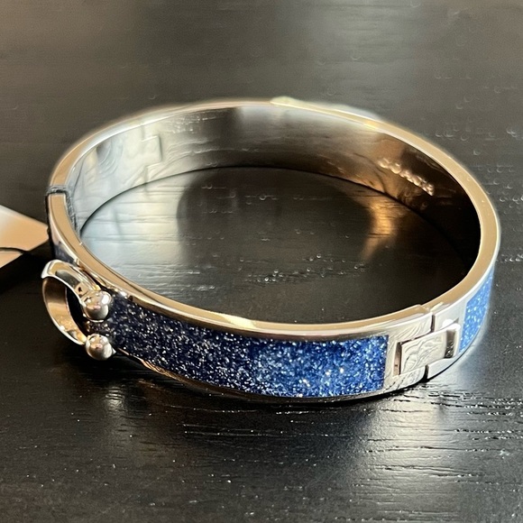 NWT Coach Signature C Logo Hinged Bangle Bracelet- Sparkly Blue Enamel w/ Silver - Picture 4 of 7